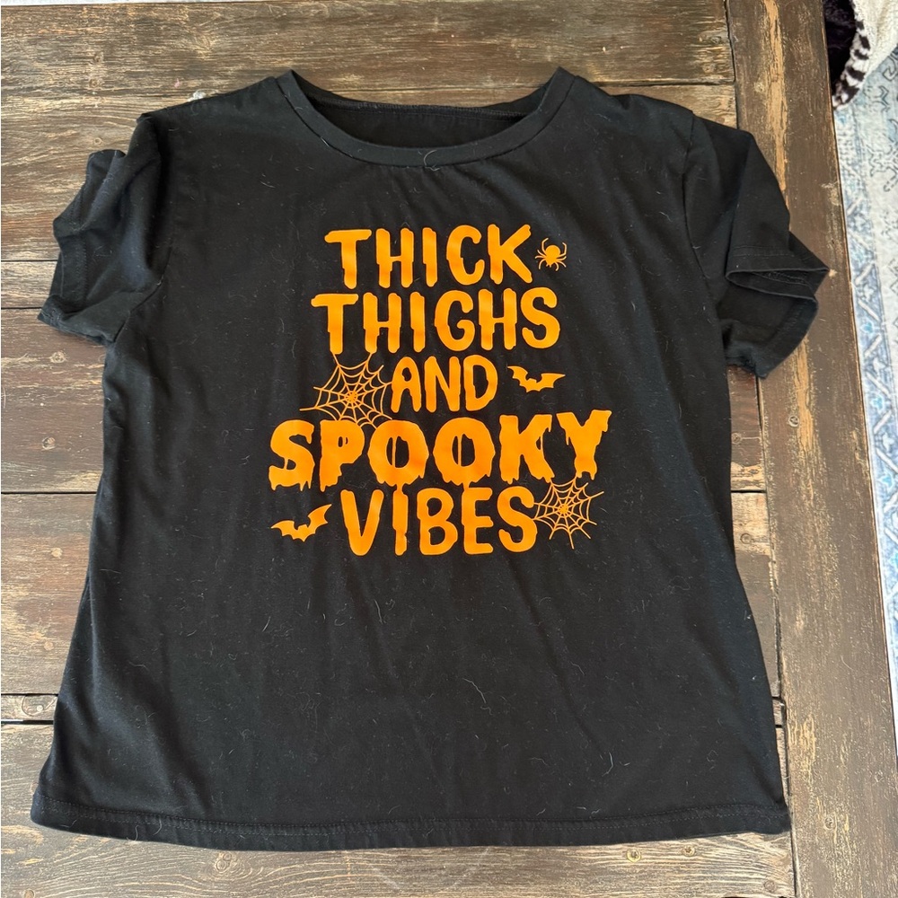 SHEIN Black and Orange Halloween Short Sleeve Tee